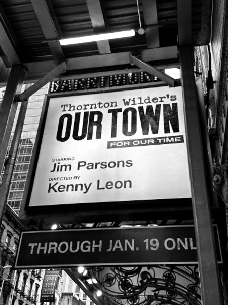 The “Our Town” sign greets theatergoers as they enter the Ethel Barrymore Theatre on West 47th Street.