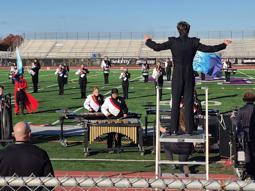 Connor Giblin conducts the marching band during their show in Willow Grove, Pennsylvania on Oct. 26.  